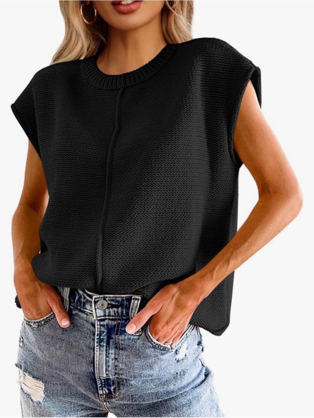 Summer Stylish Black Knit Sleeveless/Cap Sleeve Tank Top